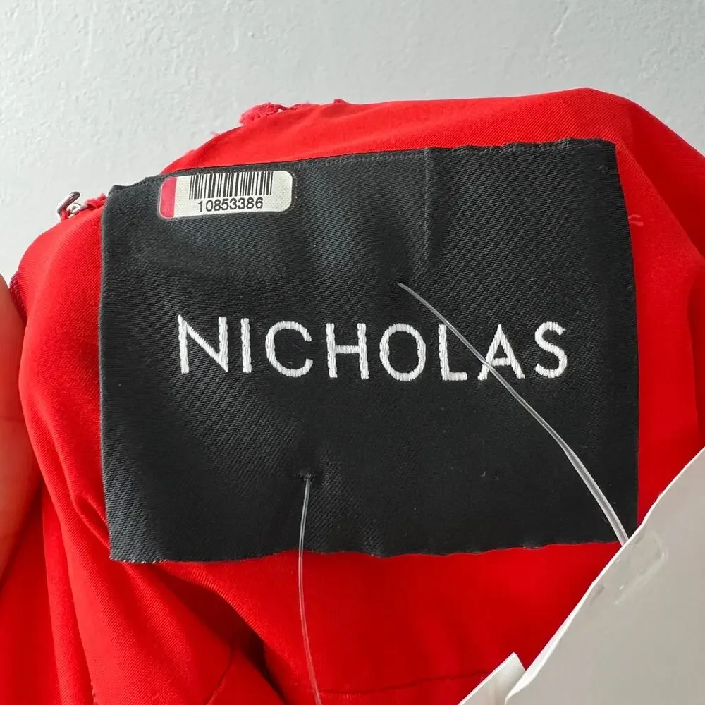 NICHOLAS Phoenix Red Orange Sleeveless V-Neckline Flounce Hem Dress Size 4 - Picture 8 of 10